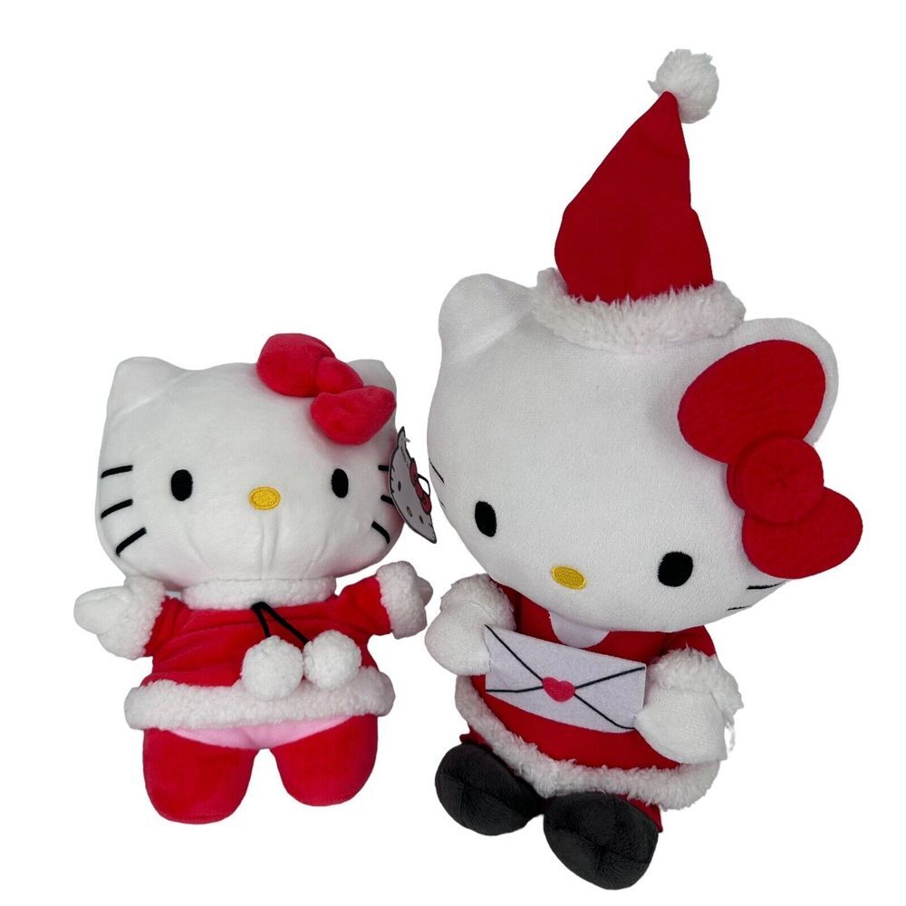 2 Sanrio HELLO KITTY Dressed For Christmas In‎ Red Plush Stuffed Animals